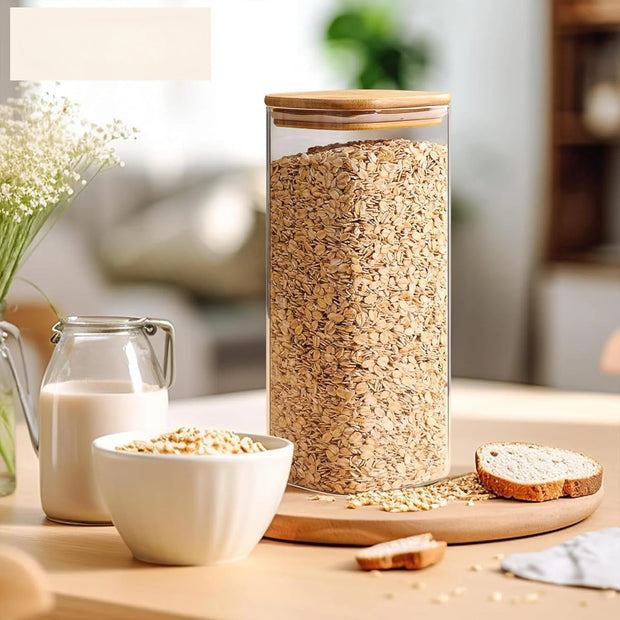 61oz Large Square Glass Storage Jars, Airtight with Wood Lids