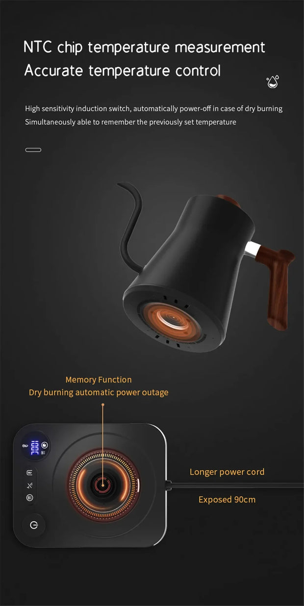 0.9L Electric Gooseneck Coffee Kettle Stainless Steel