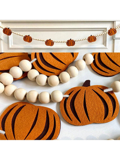 Pumpkin Halloween Garland – Felt Pumpkins & Wooden Beads