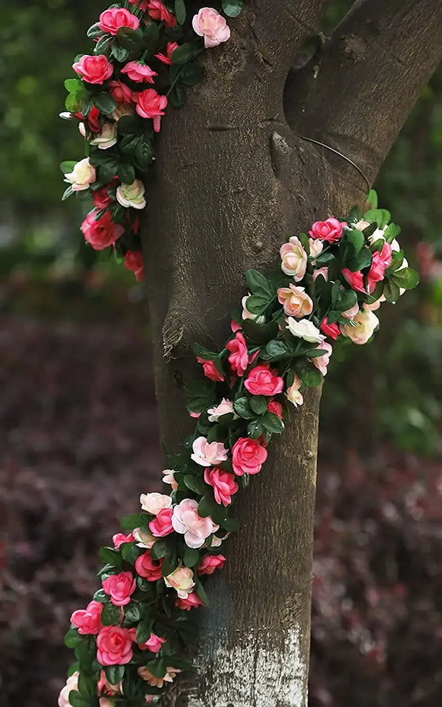 Artificial Rose Garland – 8.2 FT Silk Flower Vine with 45 Blooms & Leaves