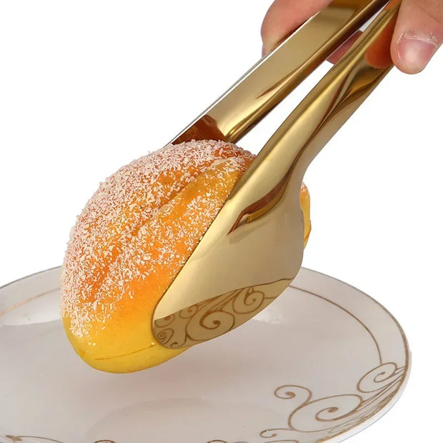 Gold Stainless Steel Kitchen BBQ Tongs Set