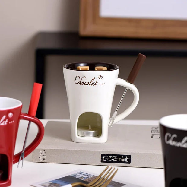 Ceramic Chocolate Melting Mug with Fork