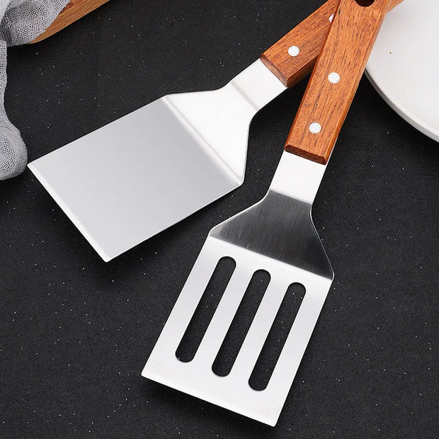 Stainless Steel Spatula with Wooden Handle – Heavy Duty BBQ & Kitchen Turner