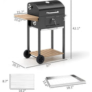 Portable Charcoal BBQ Grill with Side Table Outdoor
