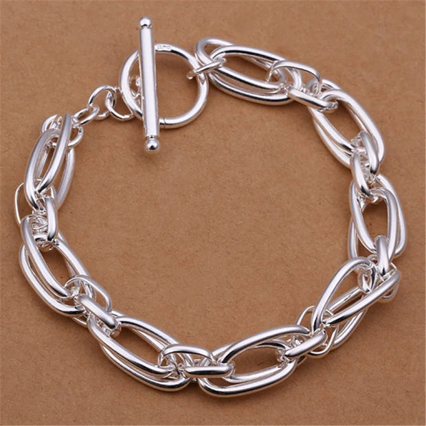 Sterling Silver Geometric Charm Bracelet Unisex