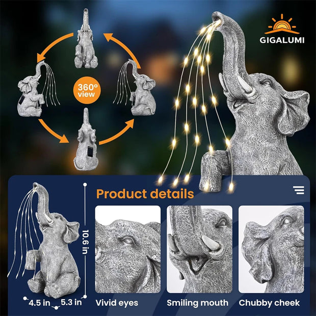 Solar Elephant Garden Ornament with LED Lights