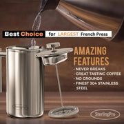 Large Stainless Steel French Press Coffee Maker