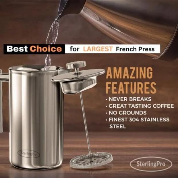 Large Stainless Steel French Press Coffee Maker