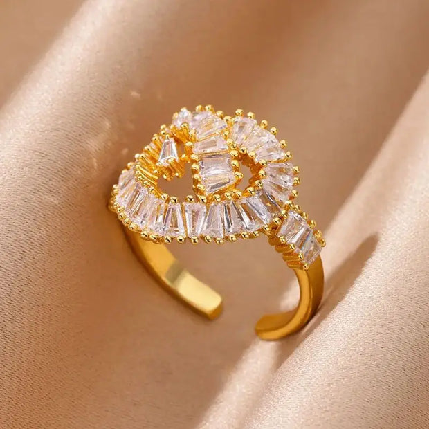Heart Zircon 18K Gold plated Bridal Rings