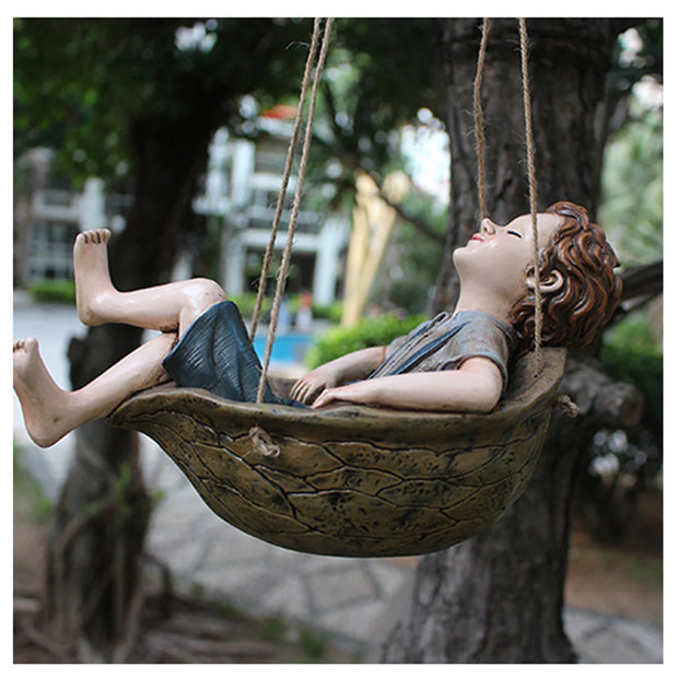 1pc Swing Boy Resin Statue