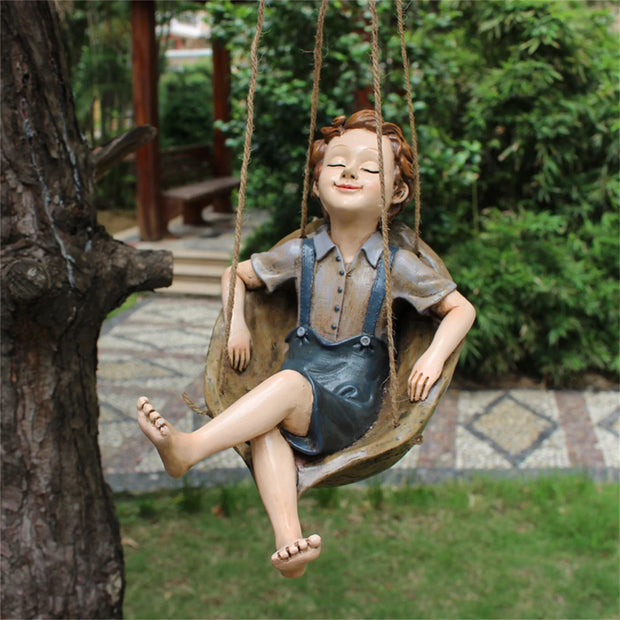 1pc Swing Boy Resin Statue