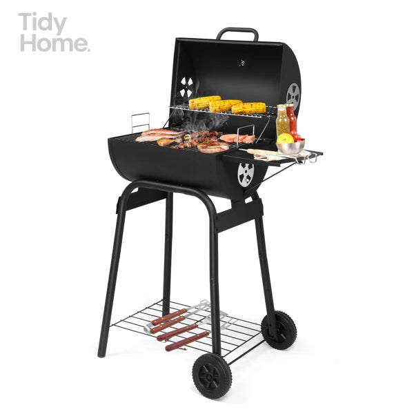 Charcoal BBQ Grill with Adjustable Charcoal Pan & Thermometer