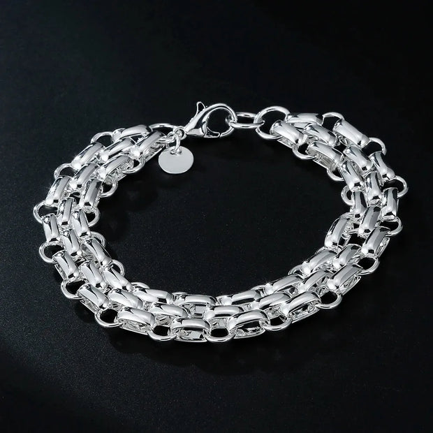 Sterling Silver Solid Charm Bracelet Unisex