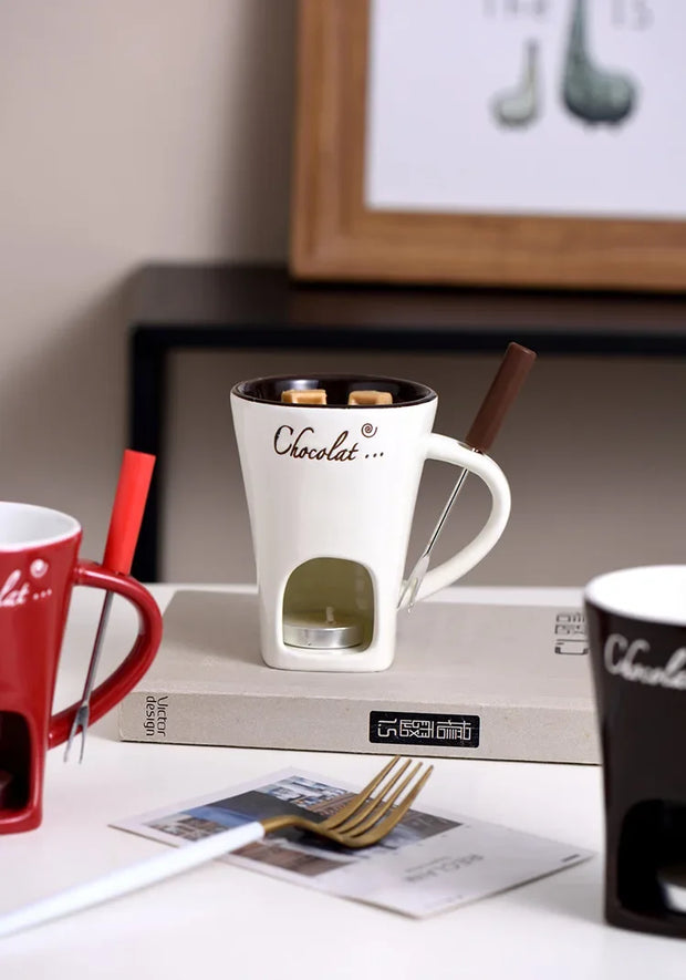 Ceramic Chocolate Melting Mug with Fork