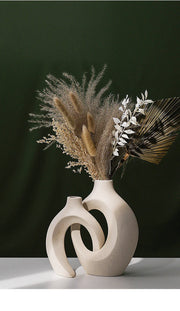 2pcs Nordic Hugging Ceramic Vases Modern Hollow Flower Pots