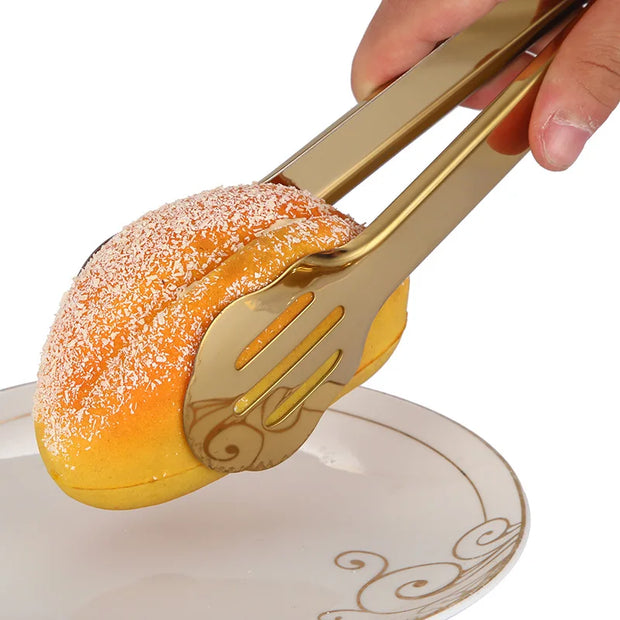 Gold Stainless Steel Kitchen BBQ Tongs Set