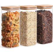 61oz Large Square Glass Storage Jars, Airtight with Wood Lids