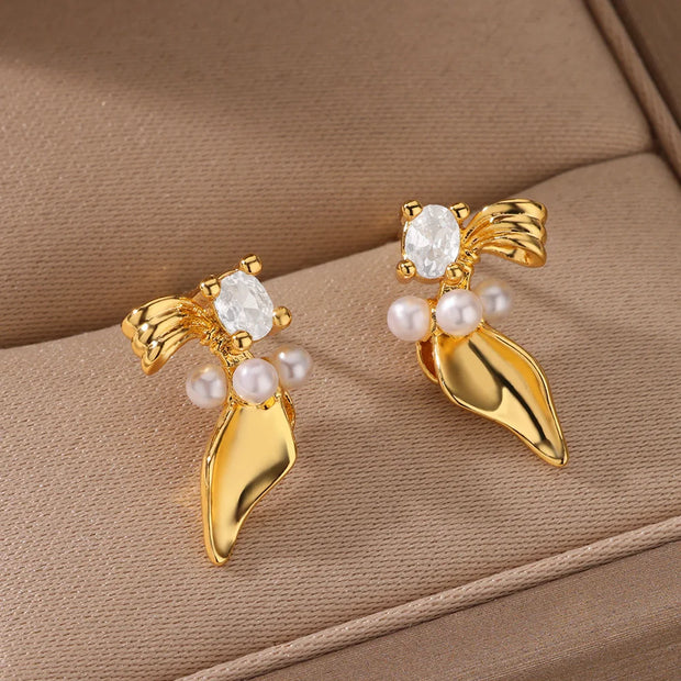 Trendy Heart Hoop Earrings Zircon Metal Women