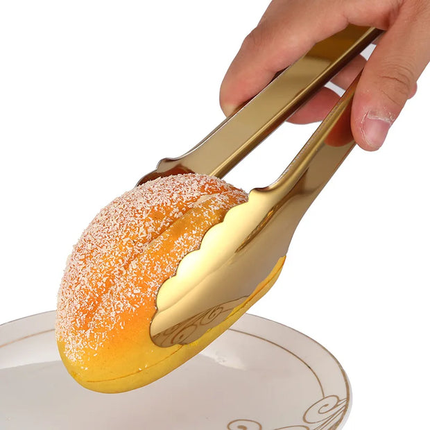 Gold Stainless Steel Kitchen BBQ Tongs Set