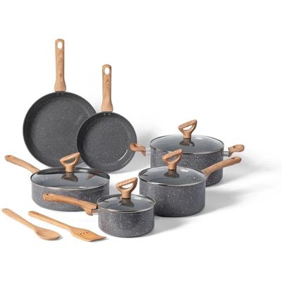 12-Piece Ceramic Cookware Set – Grey Granite