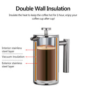 Stainless Steel French Press Coffee Maker – Double Wall Insulated Design