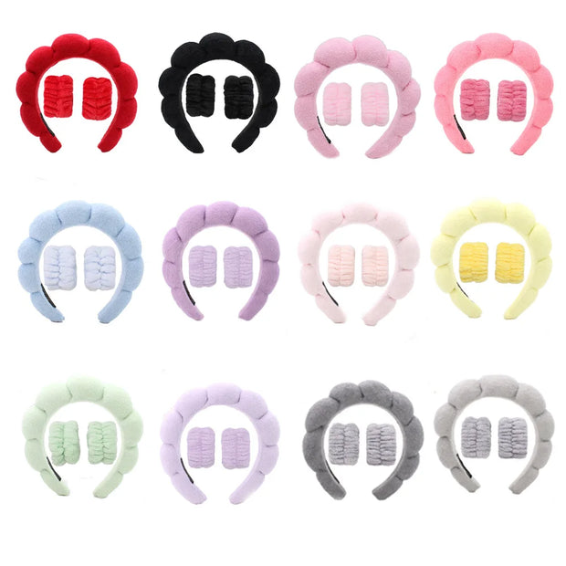 3‑Piece Coral Fleece Spa Headband & Wristbands Set