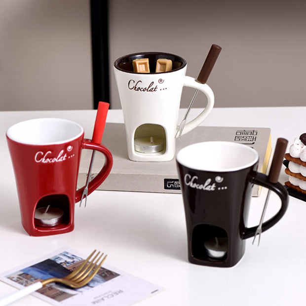 Ceramic Chocolate Fondue Mug with Fork