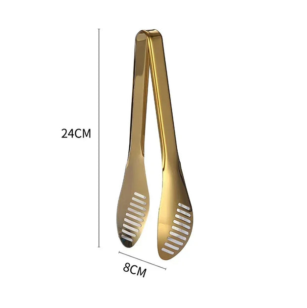 Gold Stainless Steel Kitchen BBQ Tongs Set