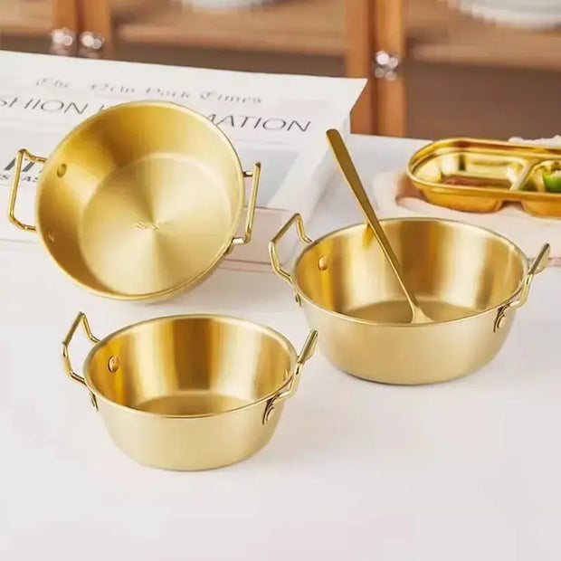 Stainless Steel Golden Bowl with Handle