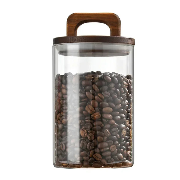 800-2100ml Wood Lid Glass Jar 1pc Airtight Canister Food Container