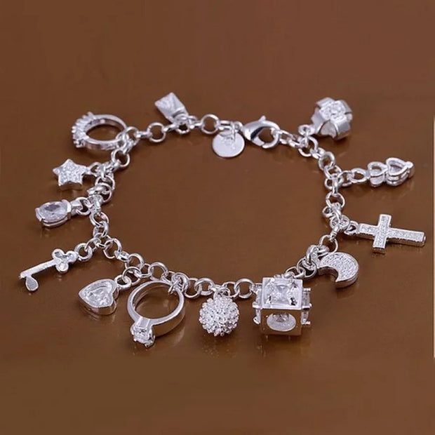 Sterling Silver Solid Charm Bracelet Unisex