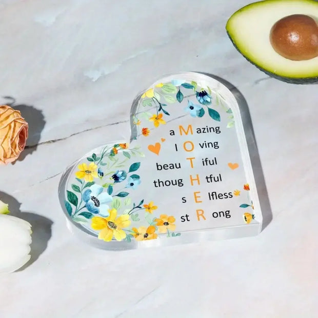 Acrylic Heart Mom Plaque – Mother’s Day Gift