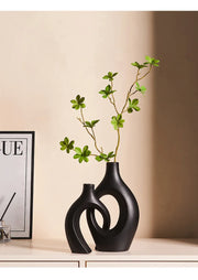 2pcs Nordic Hugging Ceramic Vases Modern Hollow Flower Pots