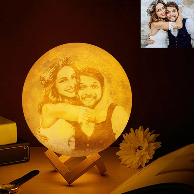 Custom Photo 3D Moon Lamp – Personalized Touch Control Night Light