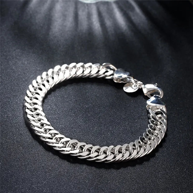 Sterling Silver Solid Charm Bracelet Unisex