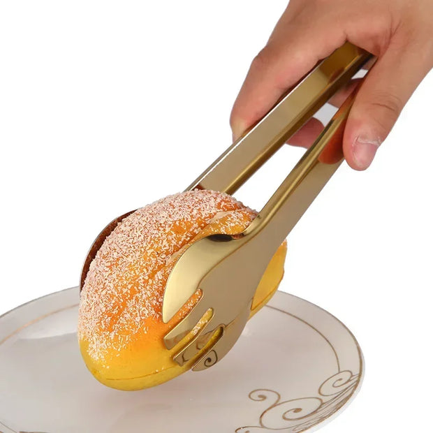 Gold Stainless Steel Kitchen BBQ Tongs Set