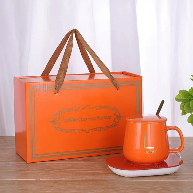 Self-Heating Ceramic Mug Set with Warm Pad Gift