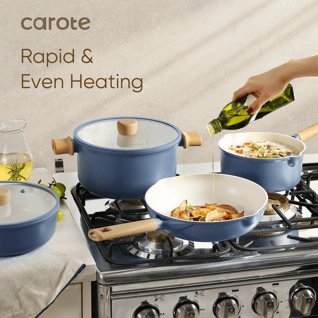 15-Piece Blue Granite Nonstick Induction Cookware Set