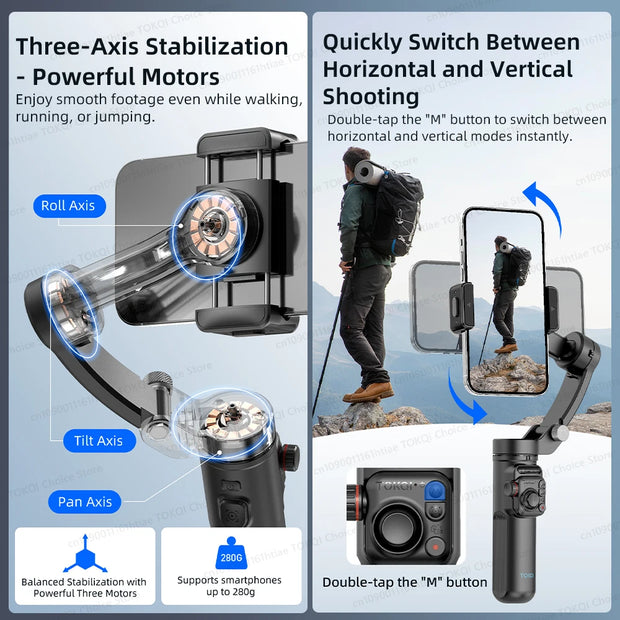 Handheld 3-Axis Gimbal Stabilizer for Smartphones