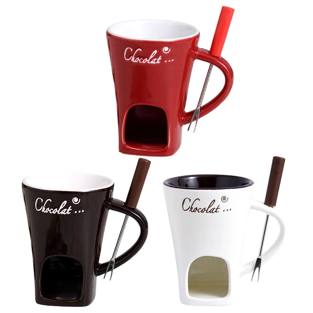 Ceramic Chocolate Fondue Mug with Fork