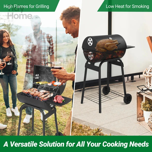 Charcoal BBQ Grill with Adjustable Charcoal Pan & Thermometer