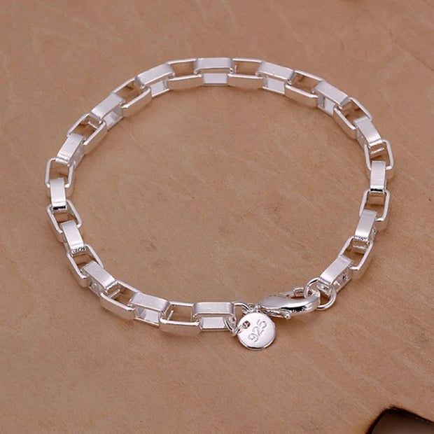 Sterling Silver Geometric Charm Bracelet Unisex