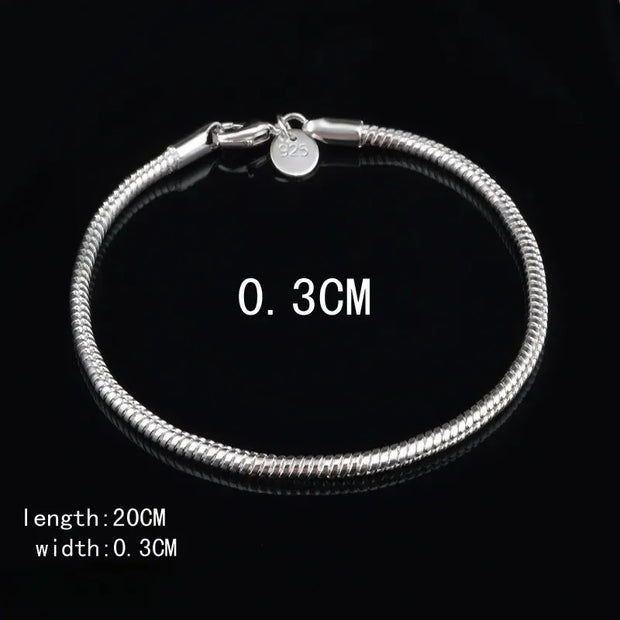 925 Silver 3MM Snake Chain Bracelet Unisex Jewelry