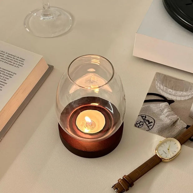 Glass & Wood Candle Stand