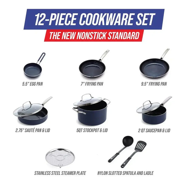 Diamond Infused Ceramic Nonstick Cookware Set 12-Piece