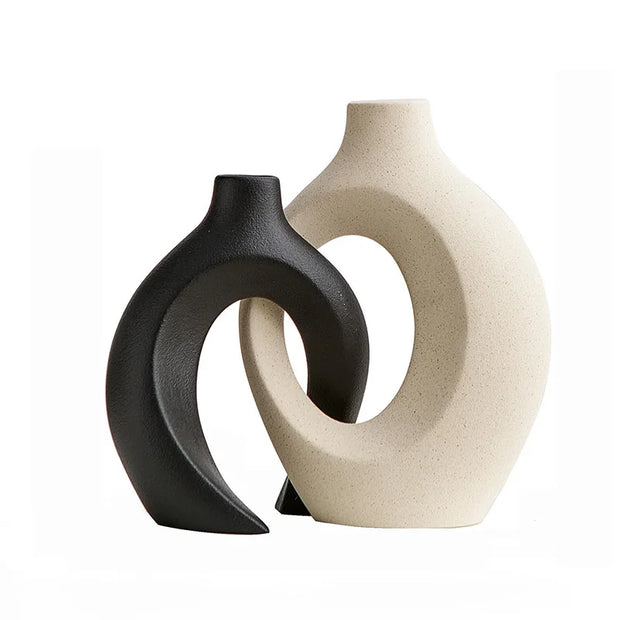2pcs Nordic Hugging Ceramic Vases Modern Hollow Flower Pots