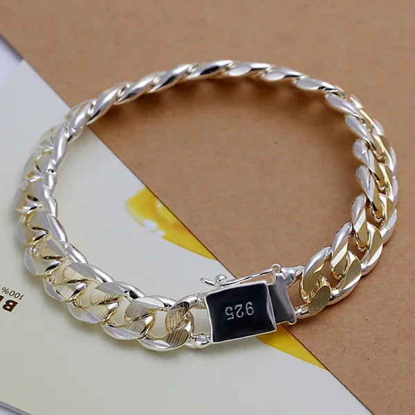 Sterling Silver Solid Charm Bracelet Unisex
