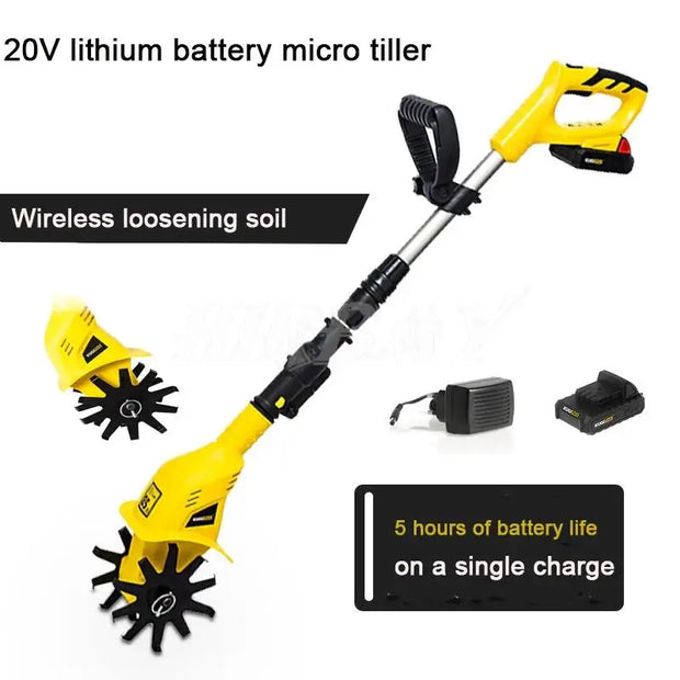 Cordless Electric Tiller/Cultivator – 20V Lithium-Ion Battery