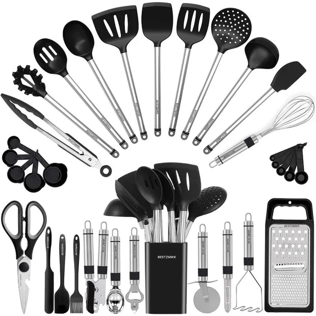 33-Piece Silicone & Stainless Steel Kitchen Utensil Set – Black