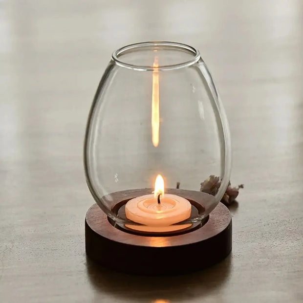 Glass & Wood Candle Stand